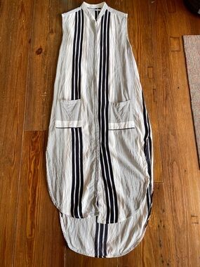 Faithfull the Brand Striped Sleeveless Midi Dress in White, Black and Green XS